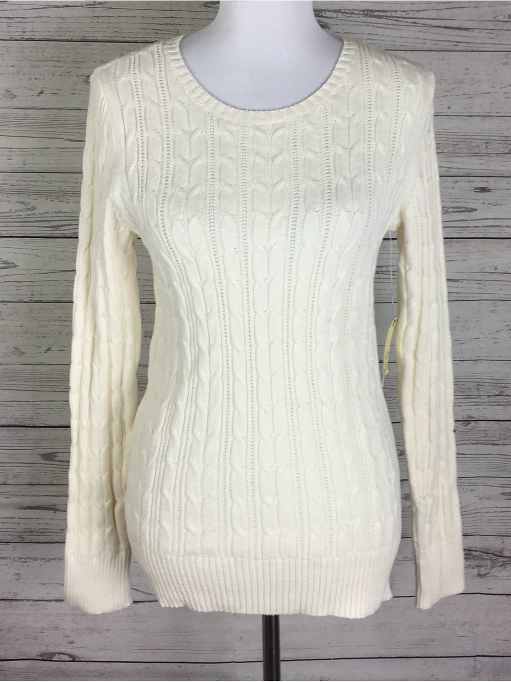 St Johns Bay Cable Knit Sweater Women's Size M Crew Neck Long Sleeve Pullover